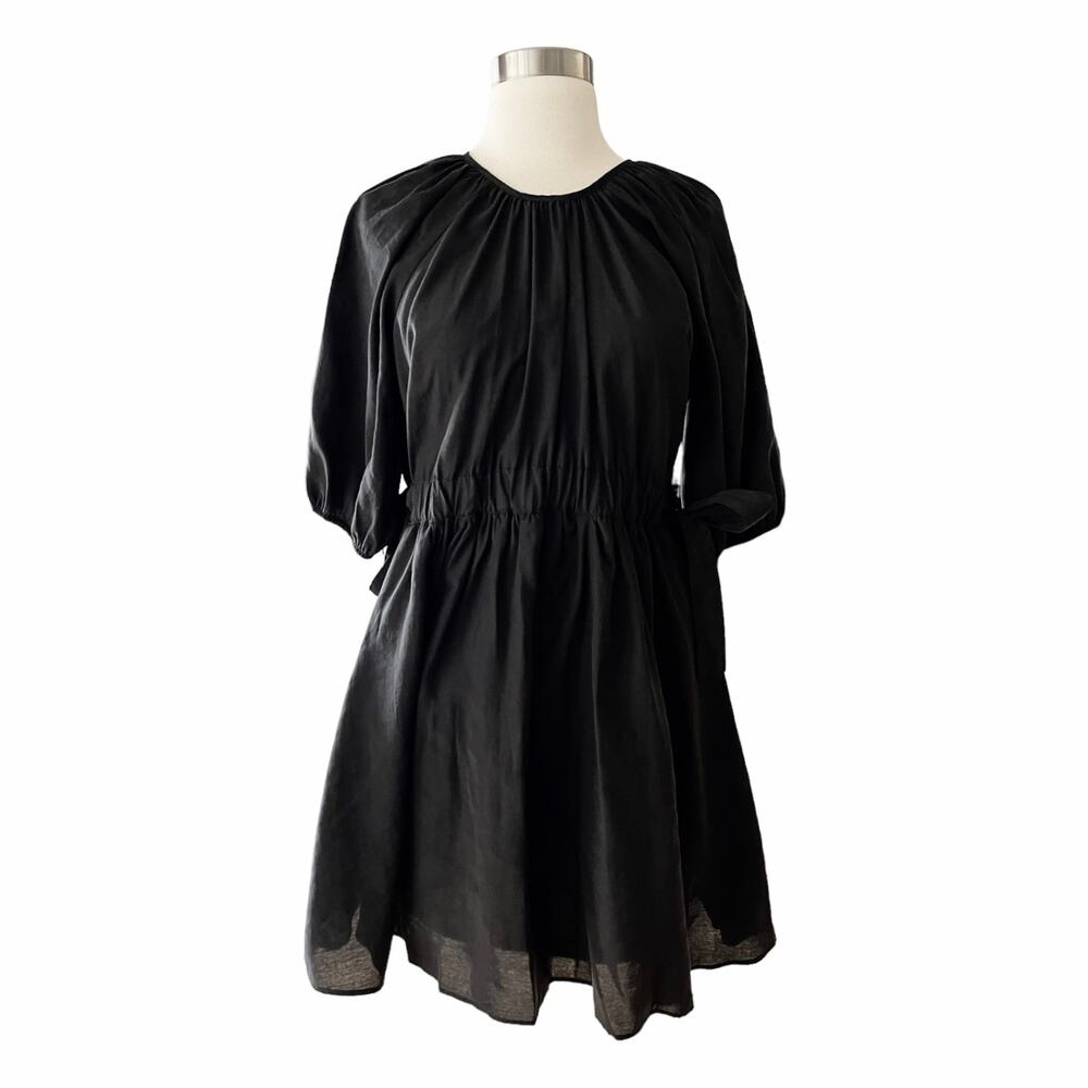 ZARA Cotton Black Mini Dress Balloon Half Sleeves Crew Neck Elastic Waist Medium